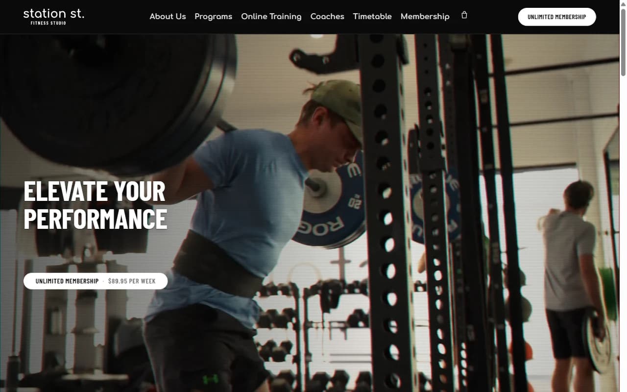 Station Street Fitness homepage hero on desktop