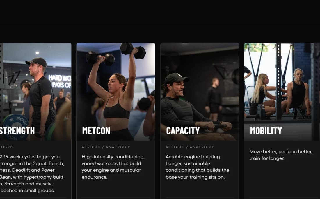 Station Street Fitness programs section - Strength, Metcon, Capacity, Mobility