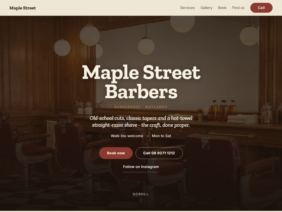 Brunswick barbershop website design preview