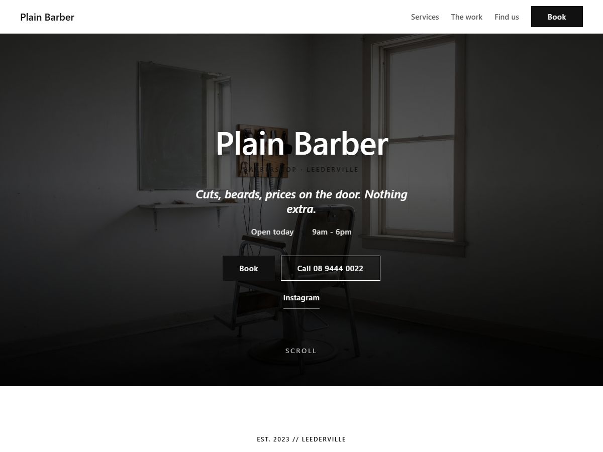 Plain barbershop website design preview