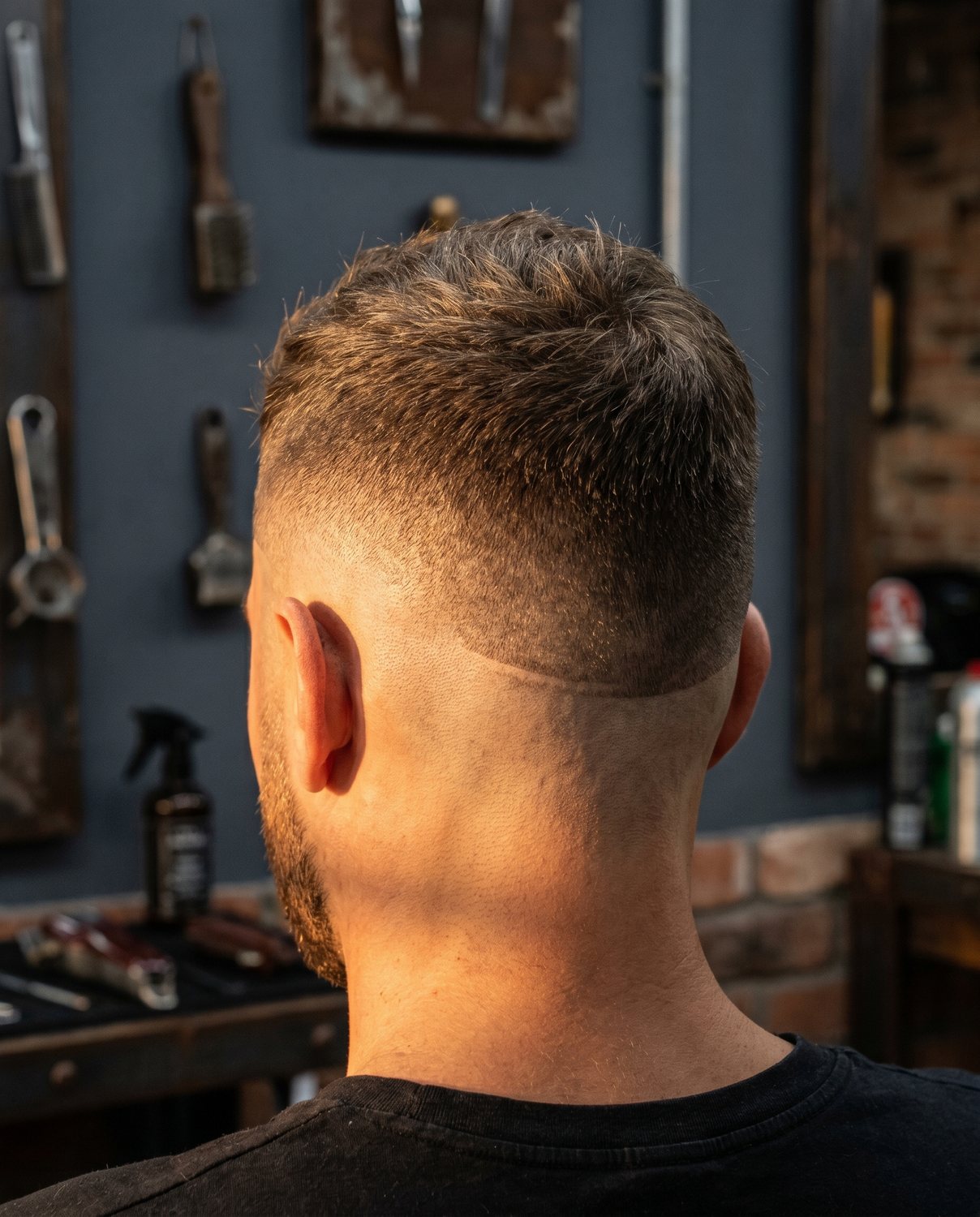 A sharp skin fade, detail from the back of the head