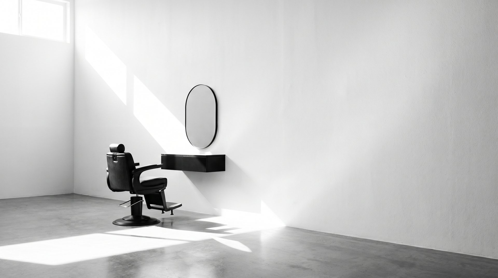 The white-walled barbershop under directional light