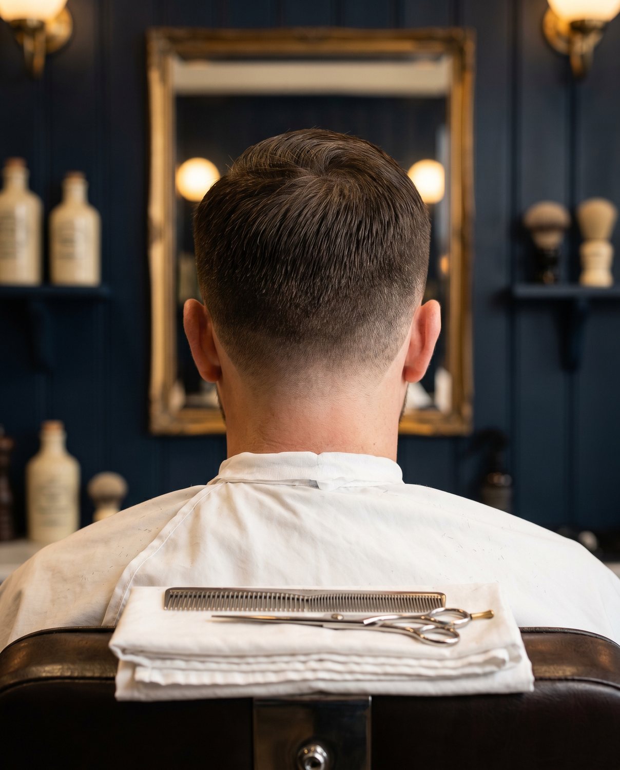 A clean classic short back and sides fade, back of head