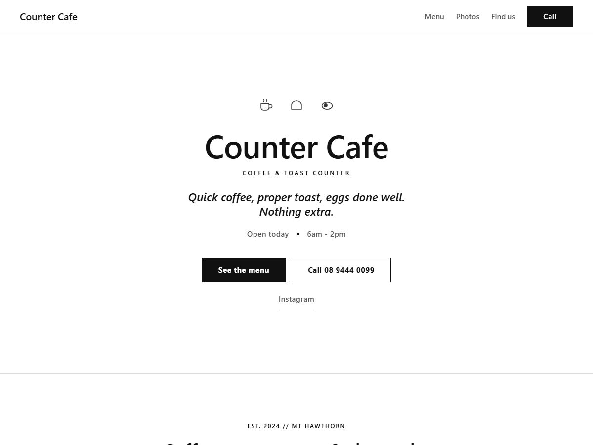 Counter café website design preview