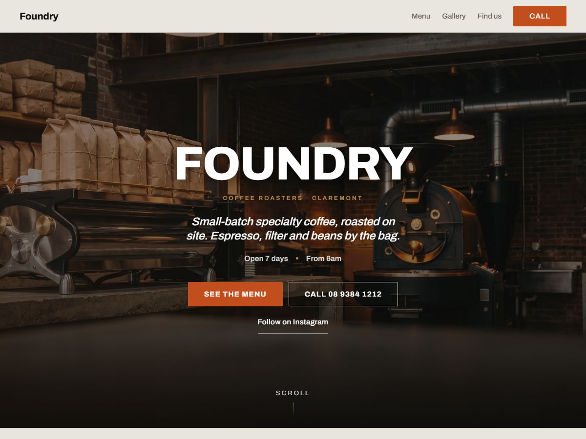 Roaster café website design preview
