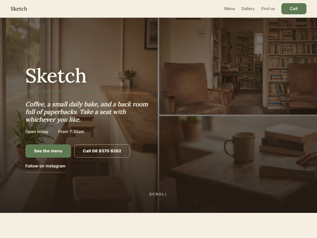 Sketch café website design preview
