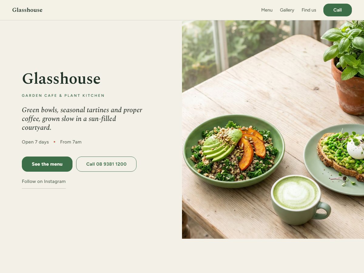Verdant café website design preview