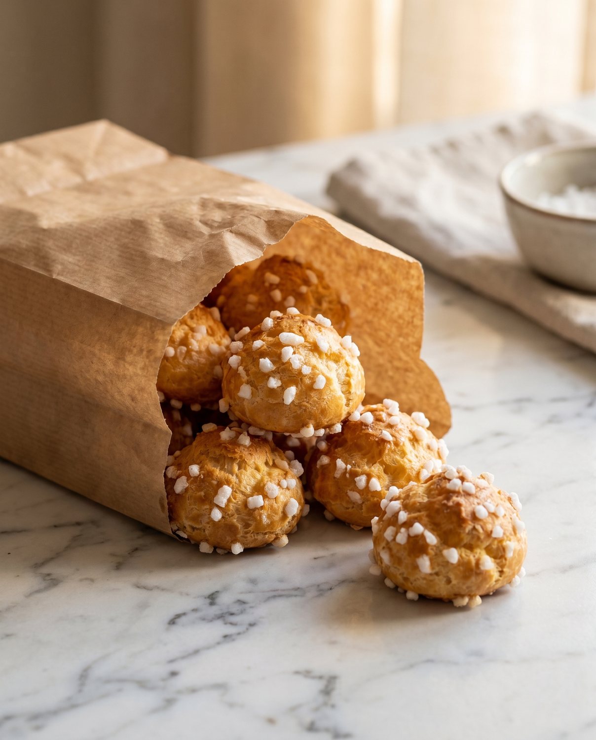 Chouquettes covered in pearl sugar