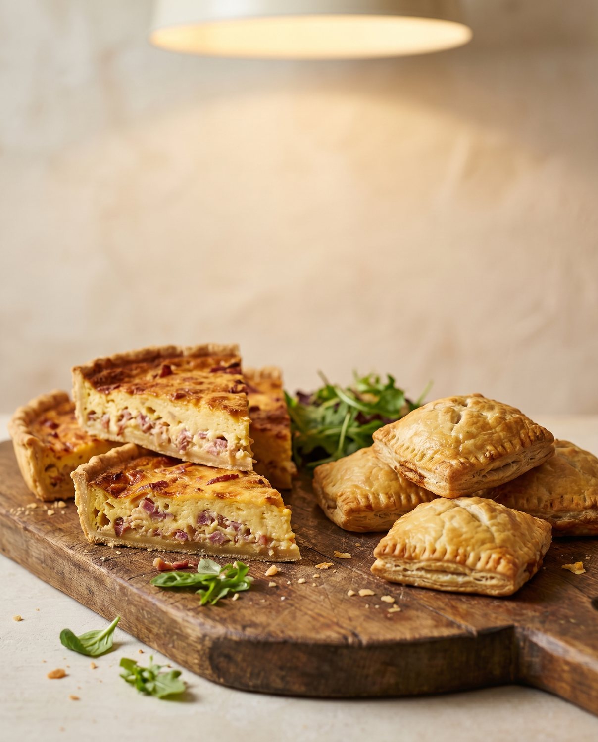 Golden savoury pies on a tray