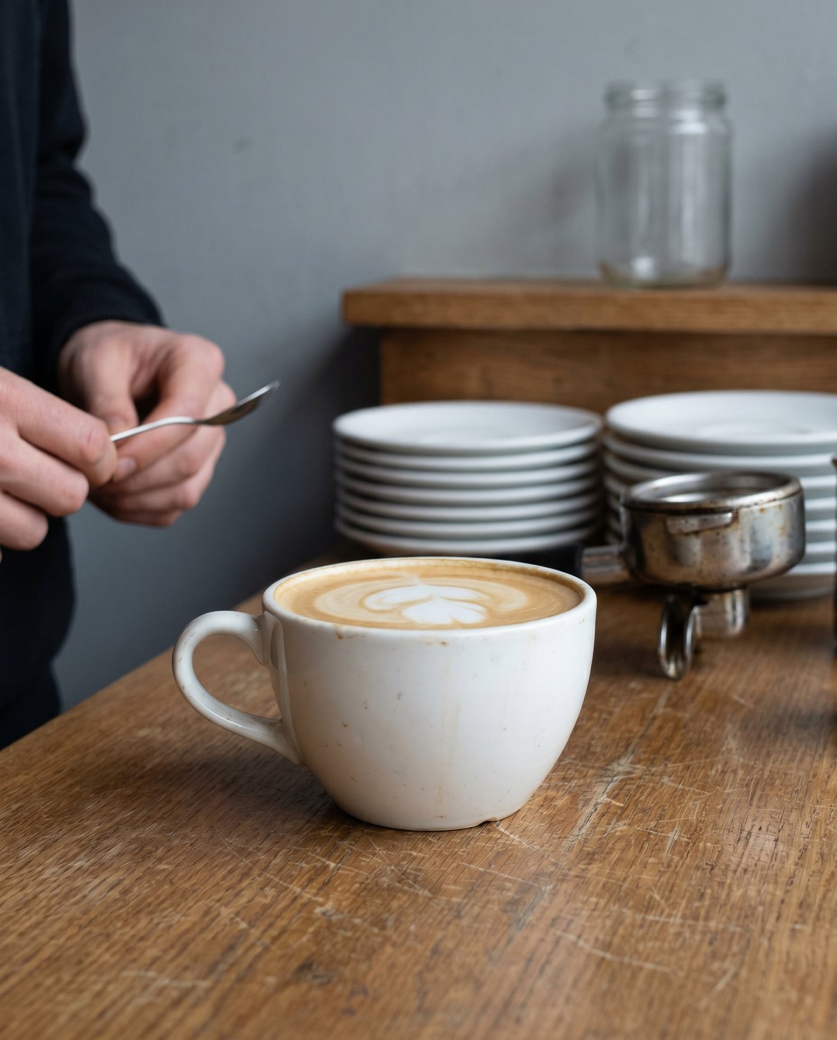 A flat white in a plain white cup