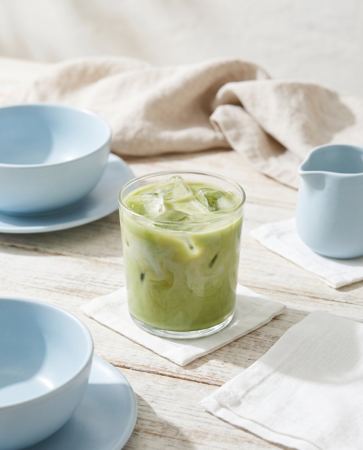 Iced matcha latte over ice