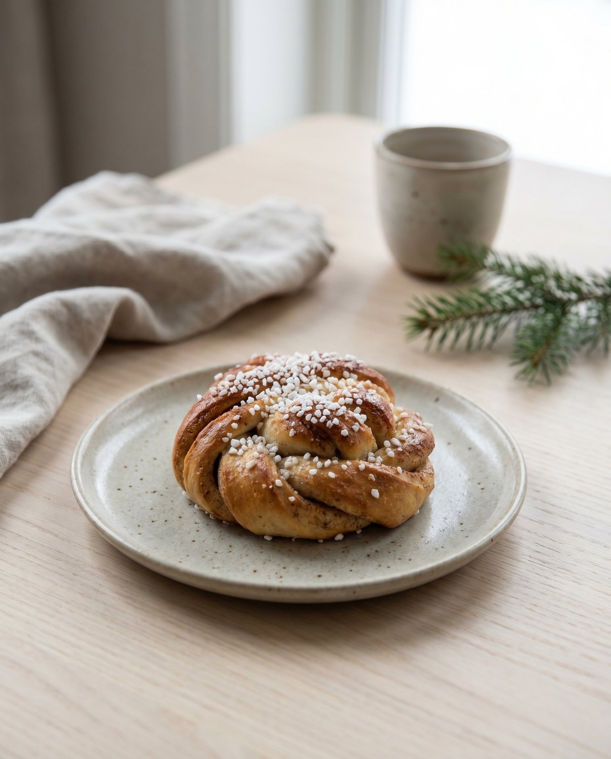 A hand-rolled cardamom bun
