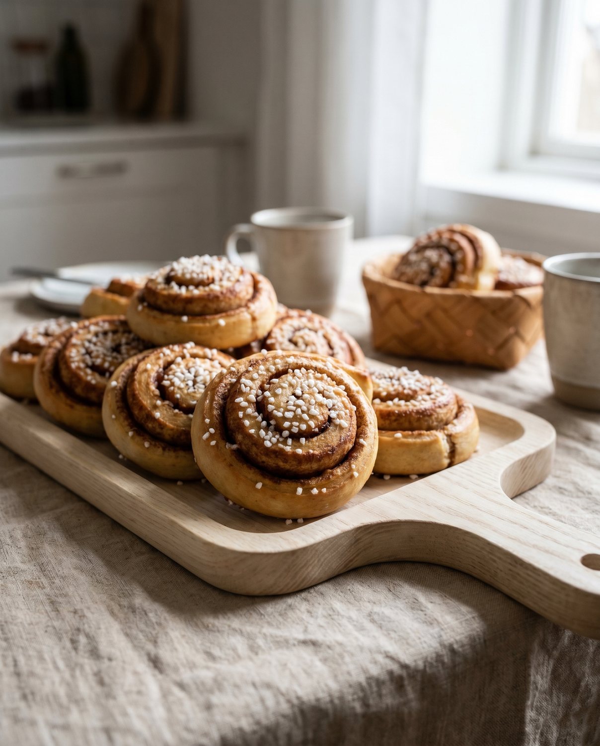 Swedish cinnamon buns with pearl sugar