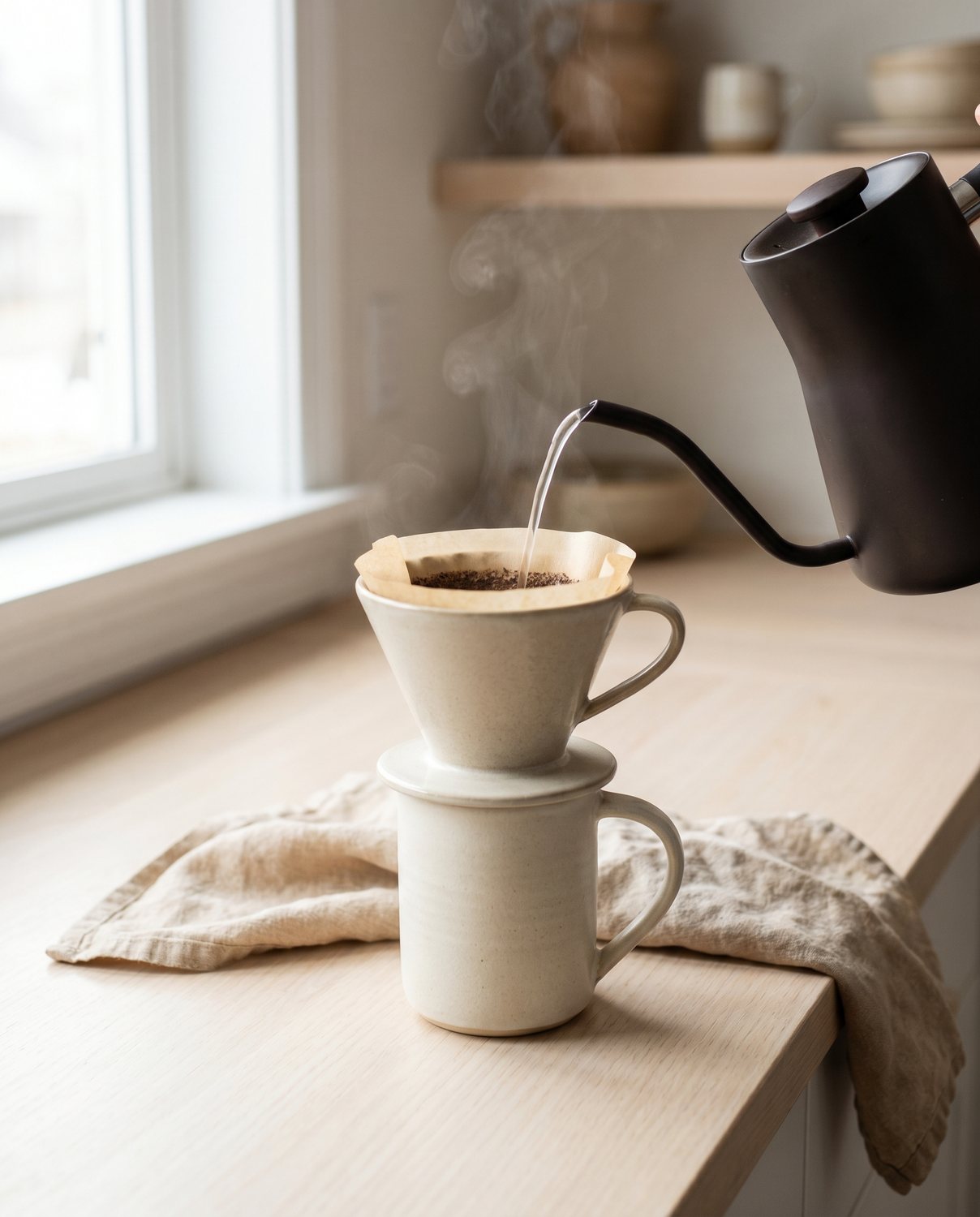A pour-over filter coffee being made