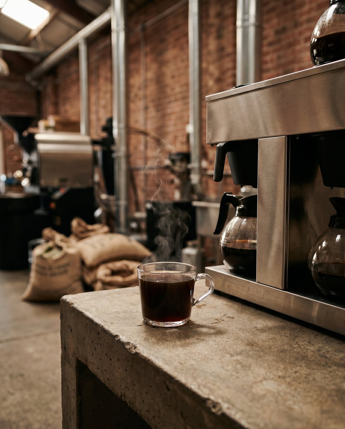 Batch brew filter coffee poured into a cup
