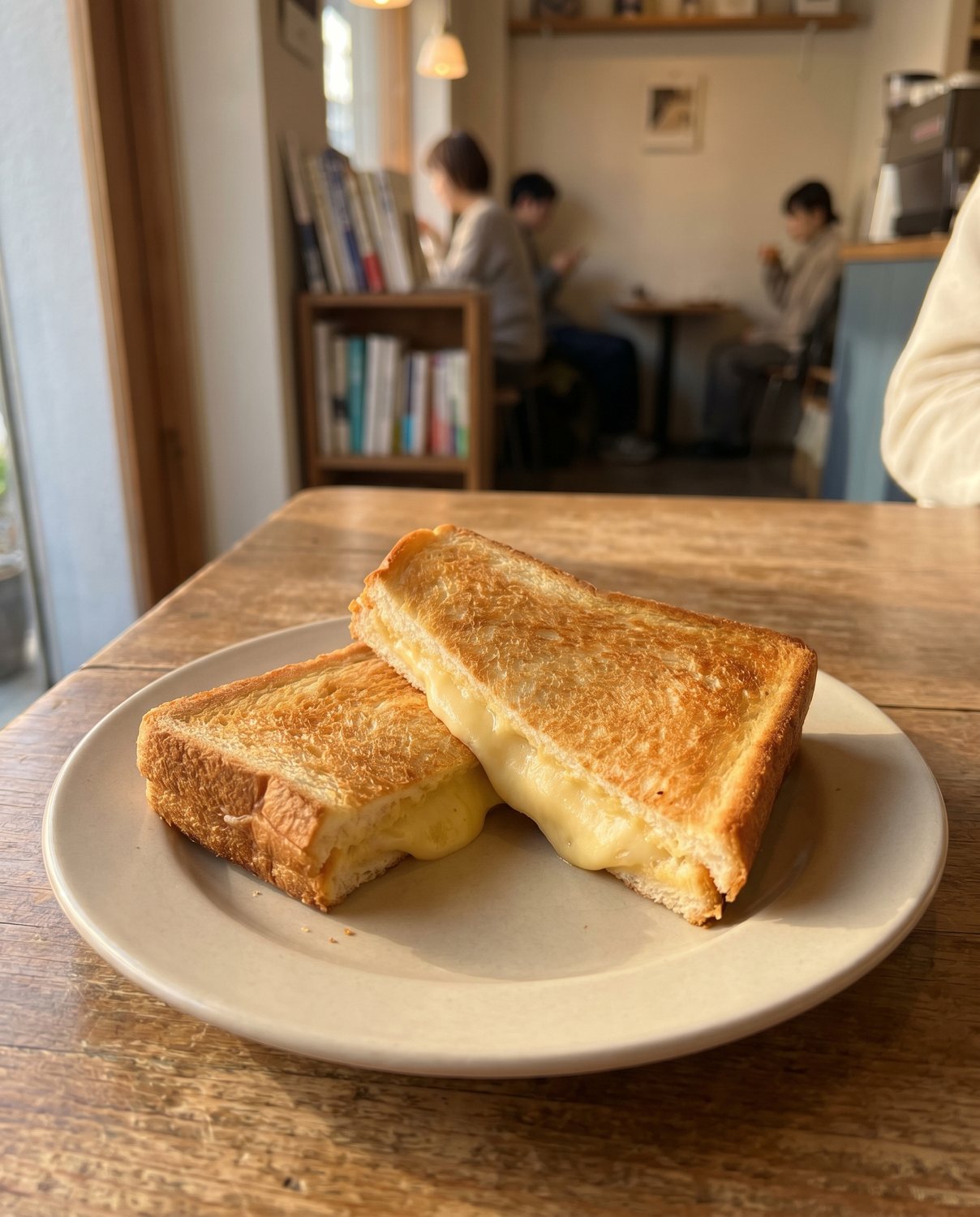 A cheese toastie cut on the diagonal