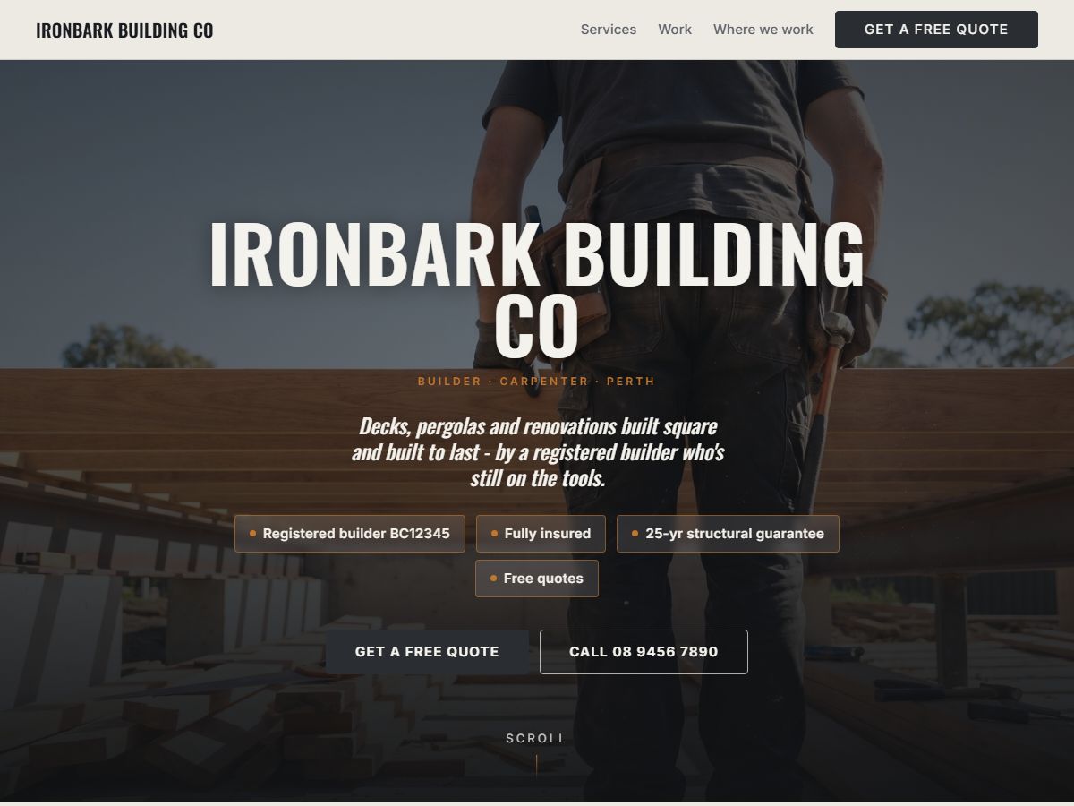 Ironbark tradie website design preview