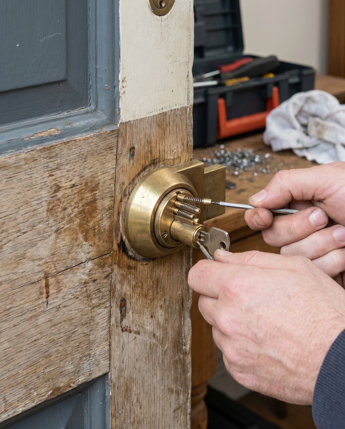 A re-keyed deadlock on a hardwood door