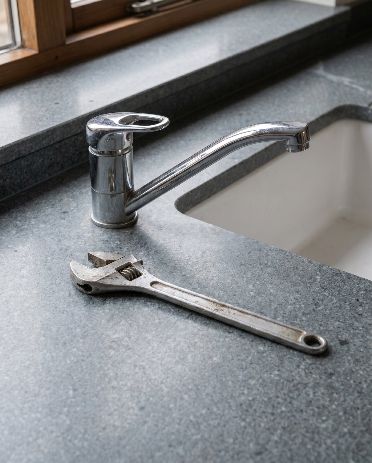 A fixed kitchen mixer