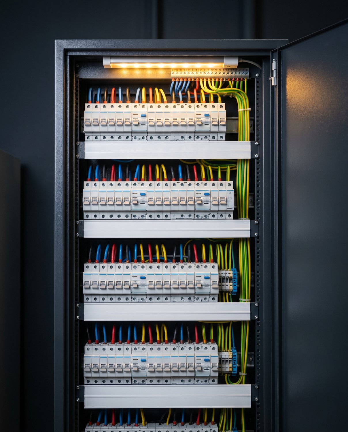 A tidy, modern labelled switchboard after upgrade